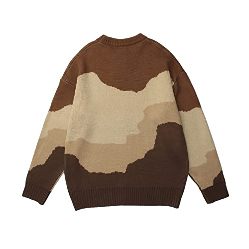 (Wool) Sweater Japanese Style Sweater Mens, Winter Long Sleeve Crewneck Couple Loose Pullover Top Knitwear Sweater(Brown,L)4