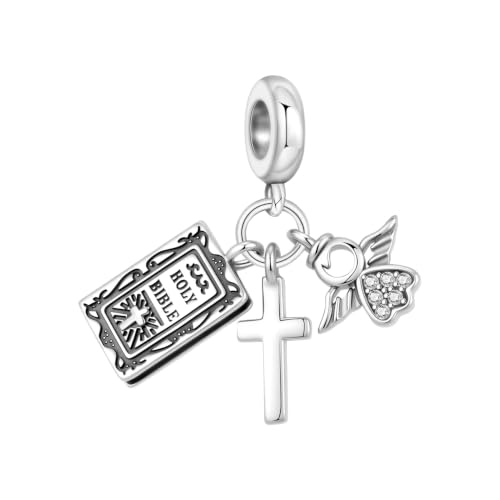 CYCUFF 925 Sterling Silver Charms Suitable for Charm Necklaces, Bracelet Pendants Beads Jewellery Gift for Women Family Friends (Bible Cross Charm)