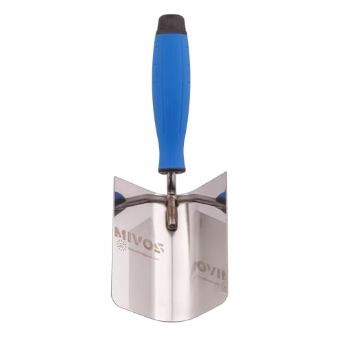 MIVOS Eckenkelle 120 x 95 mm - Rundkelle - Kantenkelle - Inneneckenkelle aus Edelstahl - Innen und Außen Eckspachtel mit Softgriff - Außeneckenkelle - Made in EU - Blau