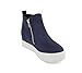 Soda Taylor Hidden Wedge Sole Booties Ankle Heels Sneaker Shoes Side Zipper (Navy Suede, 8)
