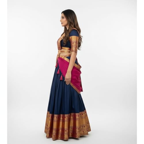 Image of RENVAANI Women's Traditional Kanjivaram Kanchipuram Silk Unstitched Lehenga Choli with Dupatta (PGREEN MAROON)