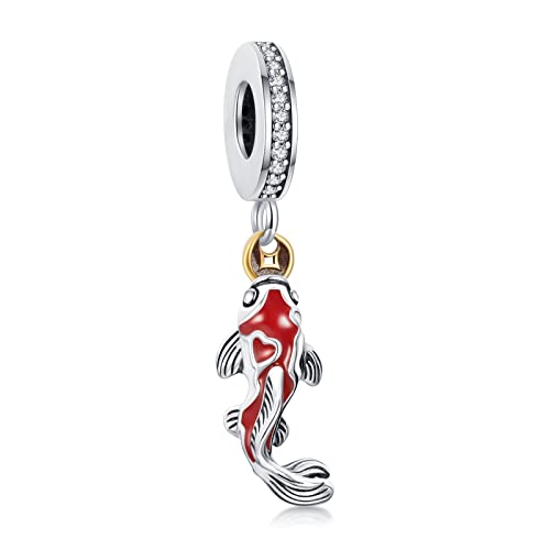 925 Sterling Silver Women's Bracelet Koi Pendant, Glazed Charm, Compatible with Bracelet Necklace, Lucky Beaded Birthday Gift