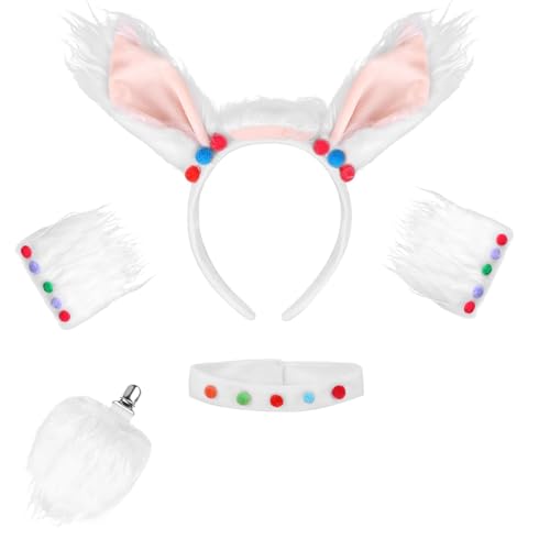 VireEyU Set de Costume d'Alpaga, Ensemble avec Oreilles et Queue de Lama, Bandeau d'Oreilles d'Alpaga et Queue pour Cosplay, Accessoires de Fête d'Anniversaire, Déguisement Halloween, Fête Costumée