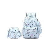Conjunto de Mochila Infantil e Bolsa Lateral com Estampa de Vaquinha, Branco e Verde Menta, 2 Peças (azul)