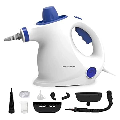 COMFORDAY Steam Cleaner - Multi-Purpose Handheld Pressurized Steamer Cleaner with 9-Piece Accessories for Stain Removal, Carpets, Curtains, Car Seats, Floor, White (UK Plug) Cover