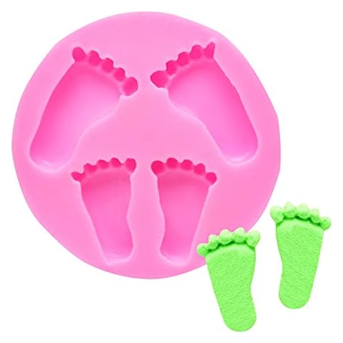 Baby Footprint Silicone Molds for Baby Shower Cake Topper Decoration, 4 Cavities Fondant Mold for DIY Baking Cookie, Chocolate, Cupcake and Polymer Clay Cover