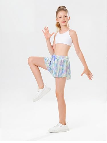Image of Stelle Girls Flowy Shorts with Pockets Athletic Running Skirt High Waist Butterfly 2 in 1 Sports Short 5-16 Years