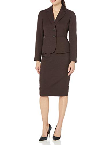 Le Suit Women's 2 Button Notch Collar Glazed Melange Skimmer Skirt Suit, Espresso, 16