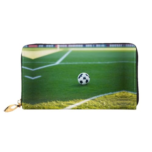 (The ball on the football field) Print Women's Long Wallet Clutch with Zipper Multiple Card Slots Coin Pocket Elegant Ladies Purse