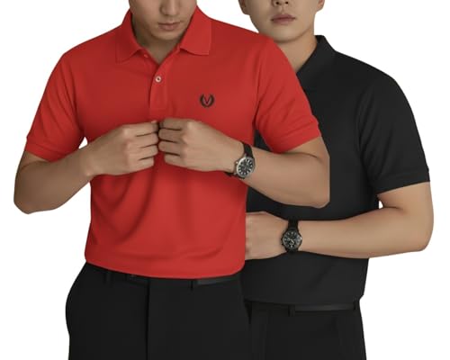 Image of MACK JONNEY Men's Solid Polo T-Shirt | Premium Cotton Blend | Regular Fit | Short Sleeve | Collared Casual Wear|Pack of 2 -MJ-157