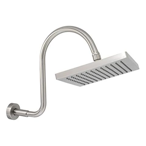 MODONA 8” SQUARE Rain Shower Head and “S” Gooseneck Shower Arm with Flange – Satin Nickel - 5 Year Warranty Cover