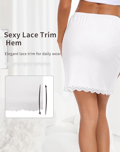 Vlazom Women's Satin Half Slip for Under Dresses Above Knee Underskirt with Lace Trim Size S-XXL3