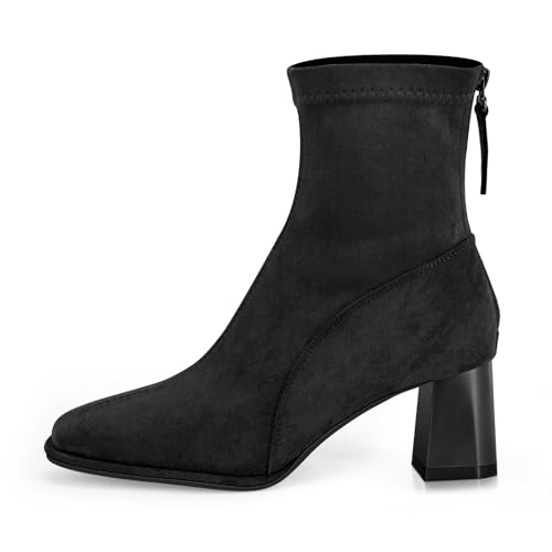 Trakxy Women's Square Toe Ankle Boots Faux Suede Low Block Heel Chelsea Boots Women Shoes3
