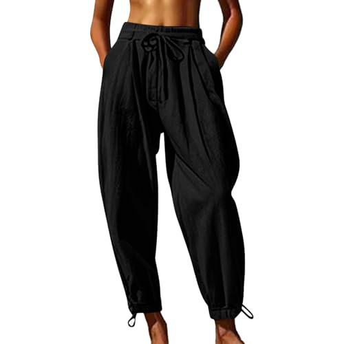Drawstring Harem Pants for Men Summer Stretchy Waist Hawaii Beach Sweatpants Cotton Linen Baggy Highstreet Trousers