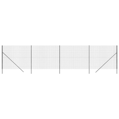 vidaXL Clôture en Treillis Métallique, Panneau de Clôture Décoratif avec Poteau de Soutien, Barrière de Jardin Terrasse, Anthracite 2,2x10 m