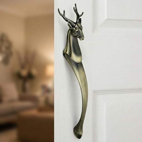 Image of GLOXY Premium Antique Finish 21 inch Deer Shaped Main Door Handle with 12.5 inch Hole-to-Hole Spacing - Decorative Push & Pull Aluminium Wooden & Glass Door Handle for Home, Restaurants& Offices - Pack of 1