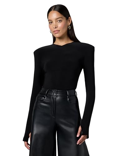NORMA KAMALI ショルダーパッド　肩パッド　長袖　トップス　ブラック Norma Kamali Women's Shoulder Pad Long Sleeve Crew Top