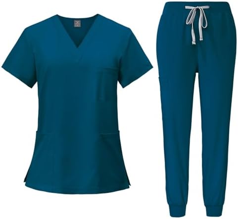 Scrubs for Women Set V Neck Stretch Jogger with Pockets Nursing Uniform