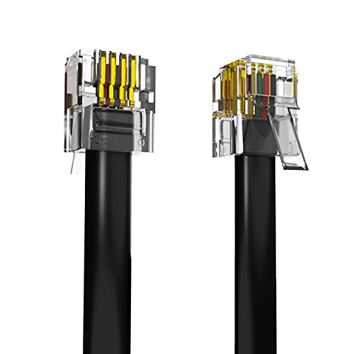 ASNQ High Speed Broadband RJ11 Cable for Landline Telephone Router Modem to Phone Socket - 2m ADSL With OFC Wires and PVC Cover - Flat Black