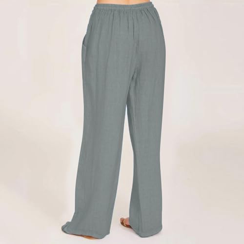 Cotton Linen Pants for Women Casual Straight Leg Trousers Drawstring High Waist Summer Wide Leg Pants with Pockets4