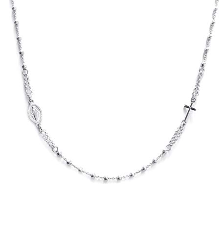 Linea Italia Gioielli - Collar rosario gargantilla de plata 925 con cruz y medalla Virgen - Joya Certificada Made in Italy