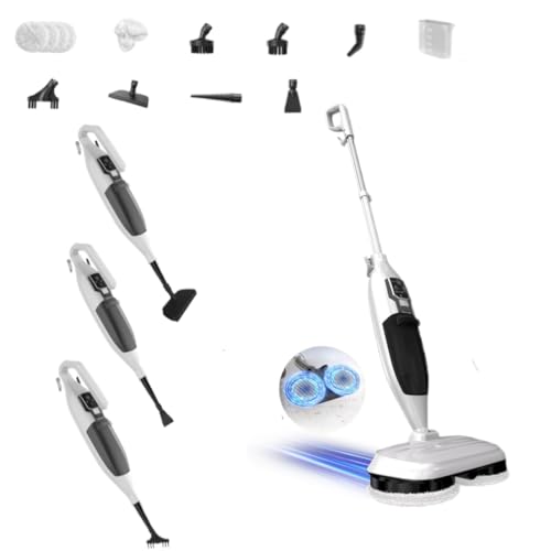 PUREBEAR Balai Vapeur 2 en 1 avec Nettoyeur Vapeur à Main, 3 Niveaux de Vapeur Réglables, 4 Patins de Rechange, pour Sols Durs, Carrelage, Fenêtres,...