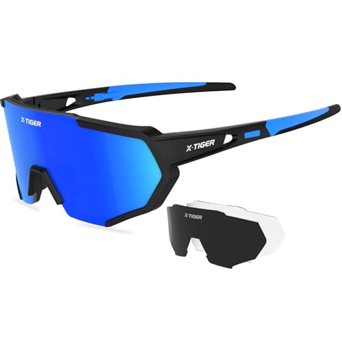 Image of X-TIGER Polarized Sports Sunglasses with 5 Interchangeable Lenses,Mens Womens Cycling Bike Glasses,Baseball Running Fishing