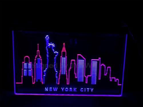 Image of Bar Neon Light Sign New York City Skyline Silhouette Dual Color Led Lamp Neon Like Signs For Wall Decor 12 * 16 in
