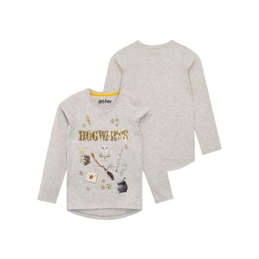 HARRY POTTER Camiseta de Manga Larga para niñas Hogwarts Gris 4-5 Años