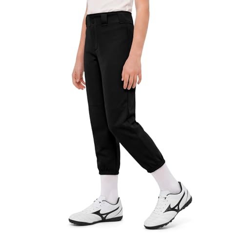 Girls Black Softball Pants Toddler Youth Baseball Tee Ball Pants with Belt Loops Pockets (9-10 Years)