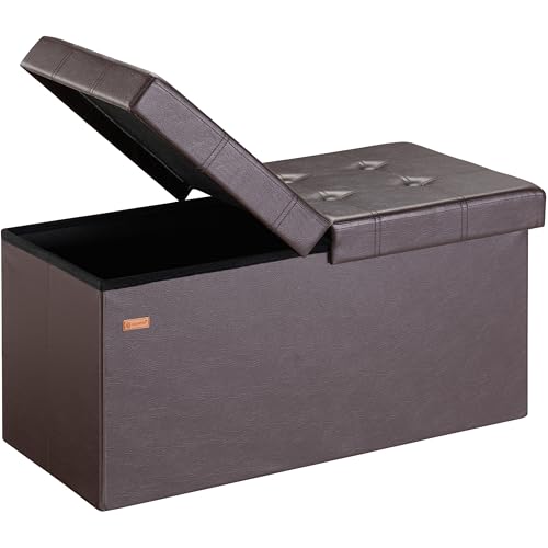 CASARIA® Banco Almacenaje Baúl Capacidad 100L Carga hasta 300kg 80x40x40cm Puff Otomana Plegable Tapizado Acolchado Salón Dormitorio Entrada Marrón