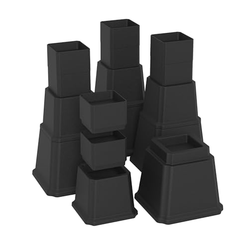Napnapday 12 Inch Bed Risers 4 Pack Adjustable Furniture Risers Black