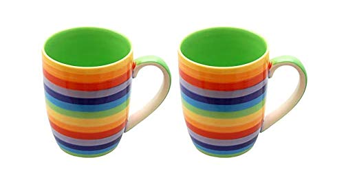 Windhorse Taza de café y té (2 unidades), diseño de rayas, multicolor