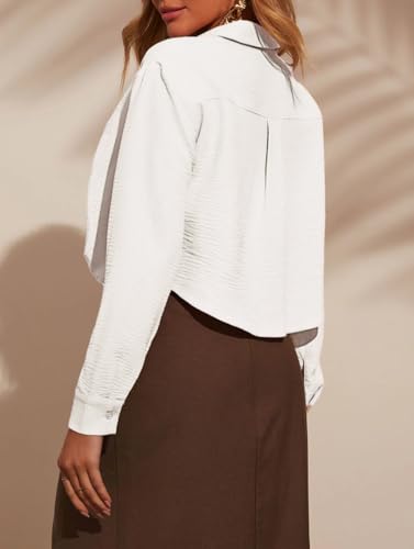 Womens Button Down Shirts Long Sleeve Twist Front Cropped Tops Blouses3