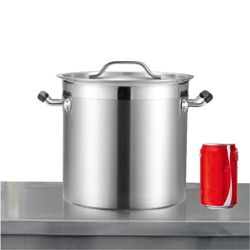CURTA 12 Quart Large Stock Pot with Lid, 18/8 Stainless Steel Cooking Pot, Commercial Cookware for Soup, Stew & Sauce, 3-ply Construction Base, Riveted Silicone Handle.