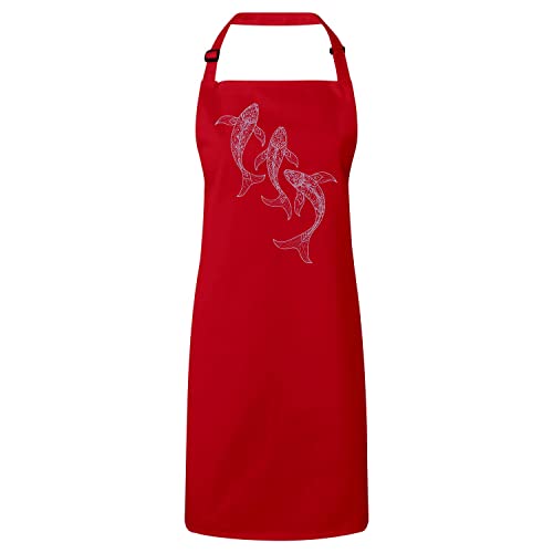 Tablier de cuisine rouge poissons ésotériques pour cuisiner en mode boho-chic