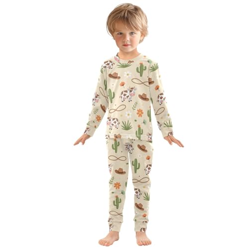 Pajama Sets Long Sleeve Cow Cactus Flower Rope Soft Comfy Sleepwear 2 Piece PJS 3-8T2