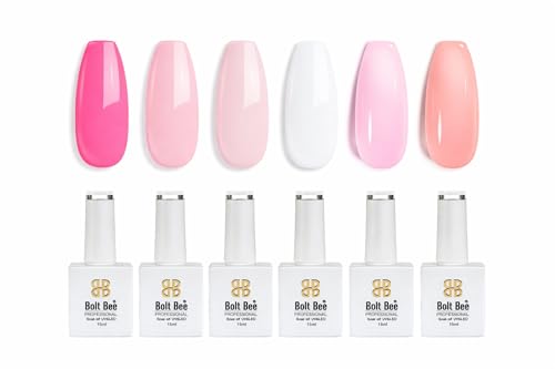 Image of Bolt Bee Gel Polish Kit - 6 Colors Light Soft Sakura, White & Nude Shades | Spring Soak-Off Gel Nail Polish Set for Manicure & Nail Art at Home (18)
