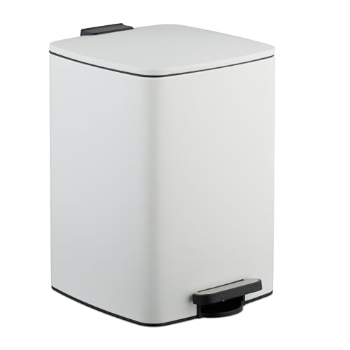 Relaxdays Cubo de Basura Cocina, 20 litros, Papelera Interior Extraíble, con Pedal y Bolsas, Basurero, Hierro, Blanco
