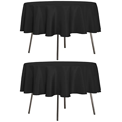 Image of sancua 2 Pack Round Tablecloth 70 Inch Black, Stain and Wrinkle Resistant Table Cloth - Washable Polyester Table Cover for Dining Tables, Buffet Parties and Camping