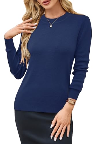 Image of Arach&Cloz Women's Wool Blend Classic Crew Neck Casual Fall Sweaters