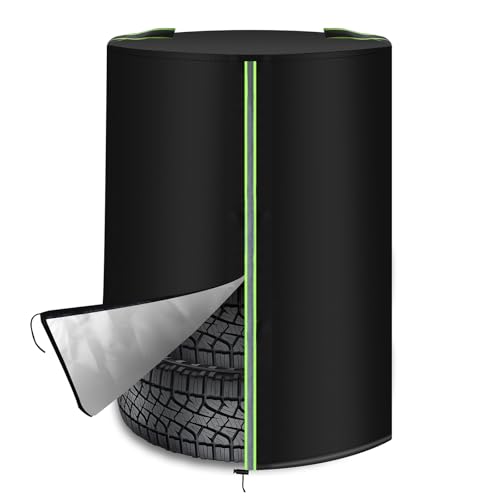 Zocipro Reifenabdeckung, Universelle Reifentasche für 4 Autoreifen 14–20 Zoll, 210D Oxford, mit Reißverschluss & Tunnelzug, reflektierende Streifen, wetterfeste Reifenschutzhülle Schwarz (Ø72×117 cm)
