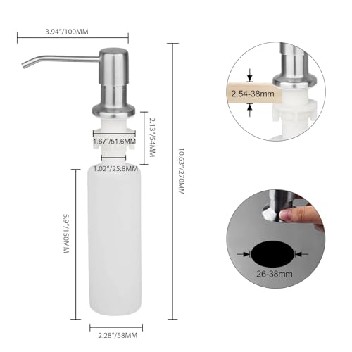 Linkstyle Built In Kitchen Sink Soap Dispenser, Under Sink Washing Up Liquid Dispenser Pump with 300ml Bottle, Stainless Steel