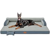 CWAWZ XXL Orthopedic Dog Bed, Big Dog Bed for Large Dogs, Dual-Sided Pet Cooling Beds with Memory Foam Washable Cover Nonslip Bottom, Waterproof Pet Couch with Bolsters, Dark Grey