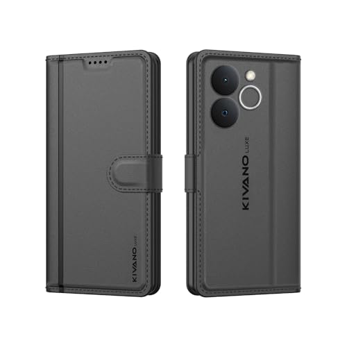Image of KIVANO LUXE Compatible for Realme C71 4G / Realme Narzo 80 Lite 4G Luxury Handmade Leather Magnetic Flip Folio Case | Card Holder & Kickstand | Slim Protective Cover | Unisex - Black