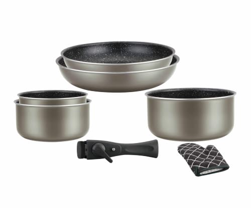 Miniatura 2 de Herzberg - Batería De Cocina - Set De 3 Ollas Inducción Y 2 Sartenes Antiadhesivas En Aluminio Forjado - Mangos Desmontables - Guante De Cocina Incluido - Compatible Todo Tipo De Fuegos - Cobre
