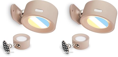 Briloner Sticklights - Aplique pared sin cable con batería recargable, táctil, regulable, CCT, lampara de pared magnetica, apliques dormitorio, recargable, 9x7,5x4 cm, beige (Paquete de 2)
