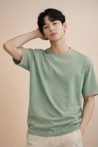 Image of London Hills Men's Solid Round Neck t Shirt for man | Tshirt for man | Mens Tshirt | t Shirt | Tshirts for Men,| Men t-Shirts with Contrast Tipping | Round Neck t Shirts for menn