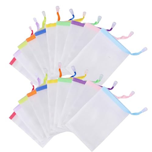 HoAhaMay 20 bolsas de jabón para jabón sólido, bolsas de malla de jabón con cordón, bolsas de malla de espuma de nailon para exfoliar, para artículos de baño y limpieza facial (color aleatorio)