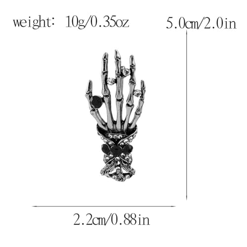 Image of Gothic Halloween Skull Hand Brooch Pin for Women Men Punk Vintage Crystal Skeleton Tassel Chain Lapel Pins Dark Skull Brooches Sweater Suit Accessory